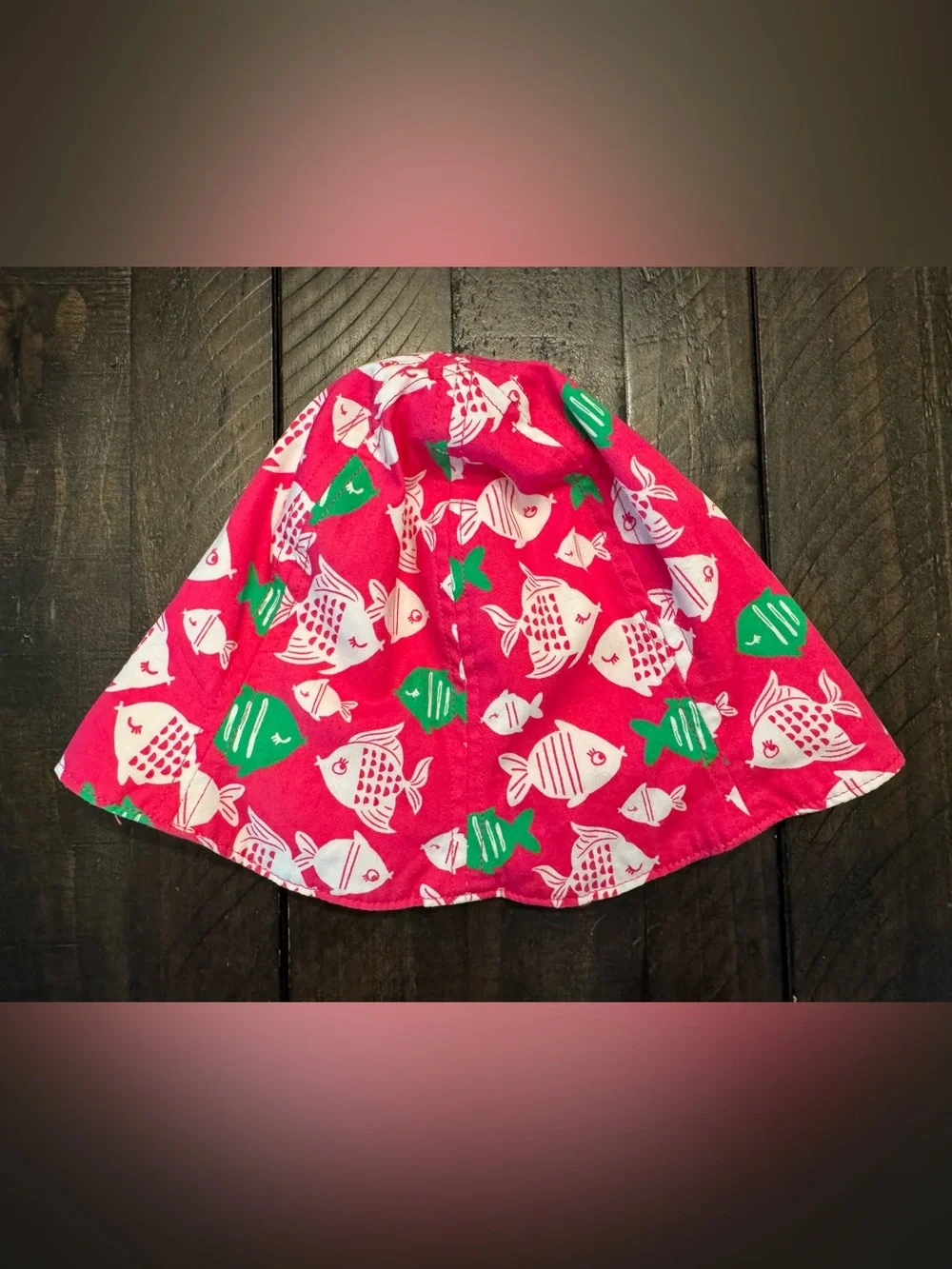 Gymboree Pink Sun Hat with Green & White Fish Print. Size 6-12 months.
